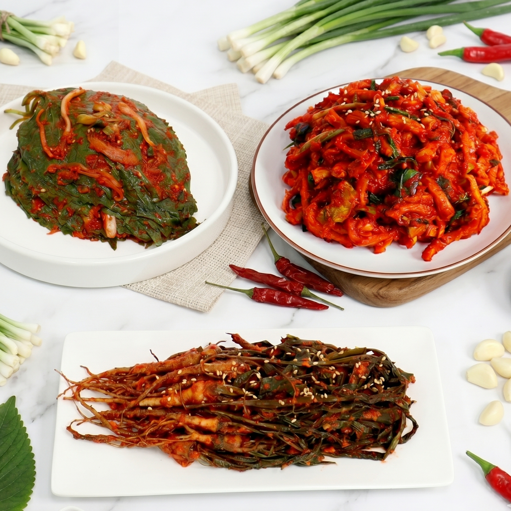 [무료별도배송] 전라남도 새벽팜 김치 - 깻잎김치 1kg + 고들빼기김치 1kg + 무말랭이김치 1kg