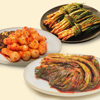 [꽃마Fresh] 예소담 김치 3종세트 (파김치 1kg + 갓김치 1kg + 총각김치1kg)