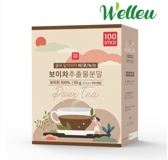 웰리유 바로녹는 운남성 보이차 추출분말 스틱형 (0.5g*100포)