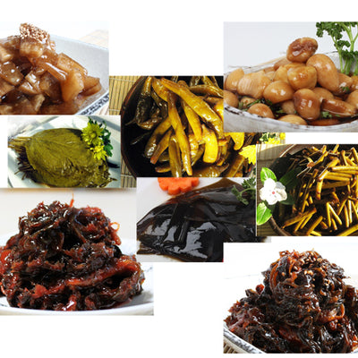 [특가무료 별도배송] 청양골 장아찌 8종 세트(각각500g)-간장무, 마늘, 냉이, 다시마, 마늘쫑, 고추(안매운맛), 깻잎, 민들레