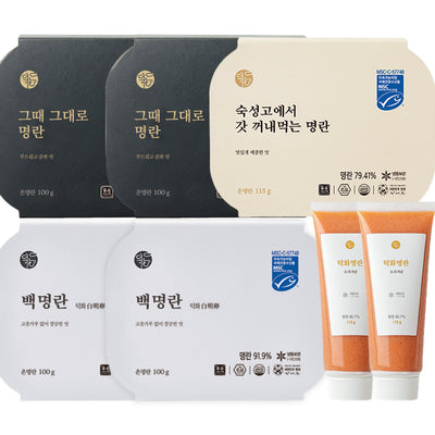 [예약주문] 덕화명란 4종세트(백명란 2팩, 숙성고명란 1팩, 그때그대로명란 2팩, 튜브명란 2팩)